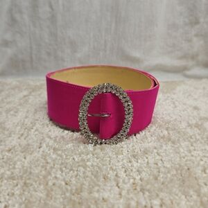 Vintage Oval Rhinestone Buckle Hot Pink Fabric Statement Belt Womens 32 Sz M
